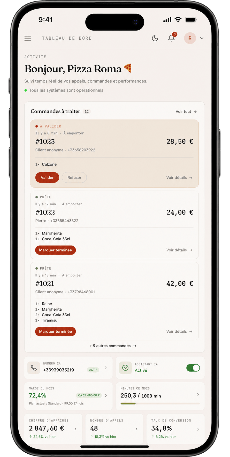 Dashboard sur iPhone